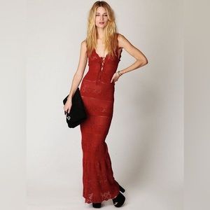 Free People Red Gialos Crochet Maxi Dress in Paprika Size XS RARE